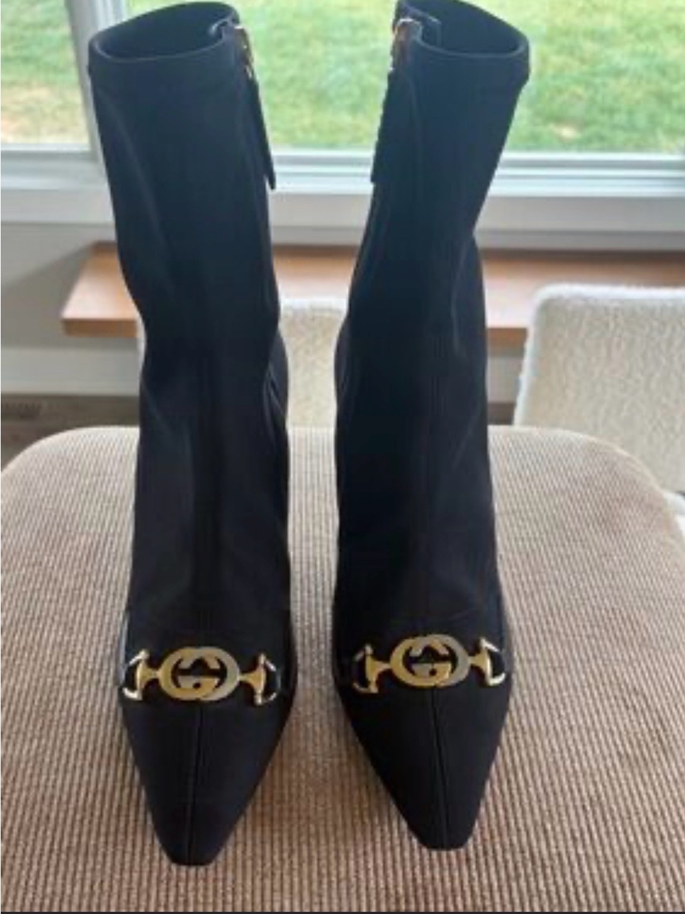 GUCCI Pointed Toe Ankle Boots with Gold and silver Accent